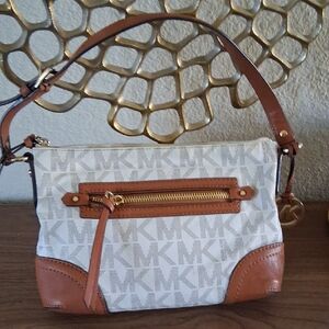 Michael Kors Cream and Brown Shoulder Bag